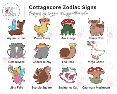 Cottagecore Zodiac Signs - Designs by Lizzie @LizzieBakesCo
