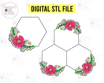 STL Files for Molly Floral Hexagon Plaque Cookie Cutter